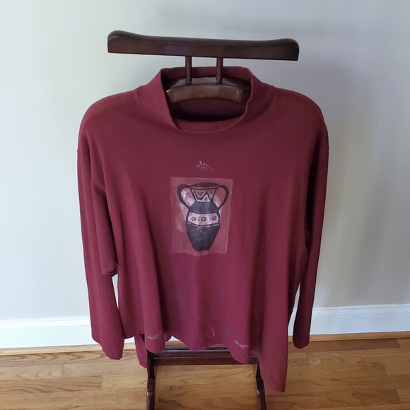 BLUE FISH Red Lagenlook Tunic - Rare Asymmetrical / Hand Printed - Picture 2 of 13